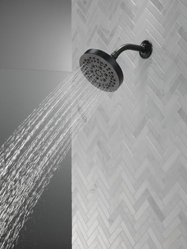 Delta 6-Setting Matte Black Shower Head with High Pressure Spray, 6 Inch Round Shower Head, Showerheads, 1.75 GPM Flow Rate, Matte Black 52535-BL - color: Matte Black