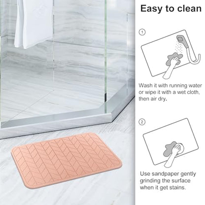 JUERLEN 2 Pack Diatomaceous Earth Shower Mat, Stone Bath Mat, Nonslip Super Absorbent Fast-Drying Hard Bath Mat for Bathroom Shower Floor, 24 x 16 inch, Pink Arrow Design - color: Pink