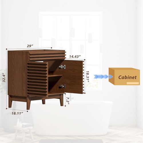APRILSOUL 30" Bathroom Vanity, Mid-Century Bathroom Vanity Cabinet with 2 Soft Closing Doors, Freestanding Bathroom Cabinet, Particleboard Frame with Wood Grain Laminate, Walnut (Sink Not Included) - color: Walnut, size: 30 Inch