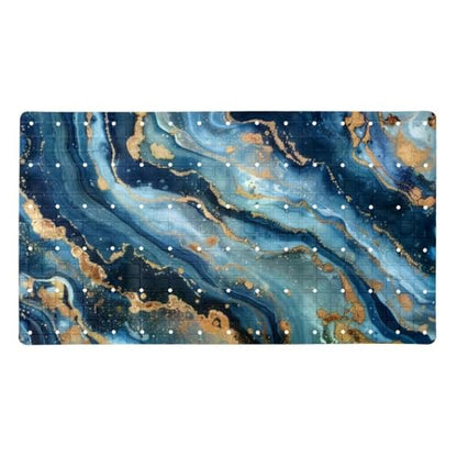 Shower Mat Non-Slip Bathtub Mats with Suction Cups and Drain Holes, Blue Marble Texture Design, Easy to Clean for Bathroom, 26.8x15.1In - color: Multi 1
