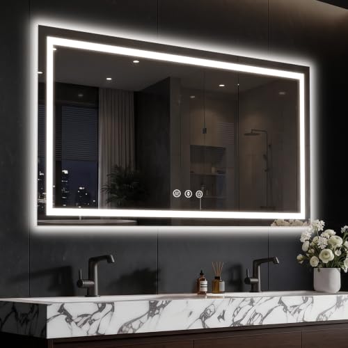 48x32 LED Bathroom Mirror with Anti-Fog, Backlit & Front Lit, Memory | Stepless Dimmable 3 Color CRI 95+ Shatterproof Tempered Glass ETL Listed for Safety Lighted Bathroom Vanity Mirror for Wall - size: 48"L x 32"W