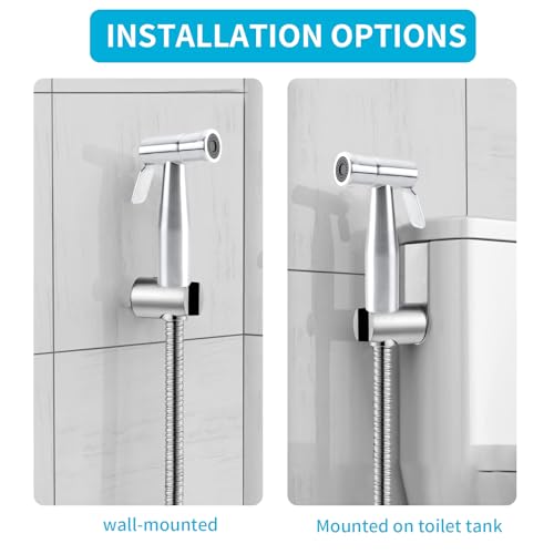 Bidet Stainless Steel Hand Shower, Kitchen Bathroom Pet Bathing Shower Head with 59in Hose and G1/2, 55/64", 15/16" Faucet Adapters, Hair Washing, Dog Shower and More