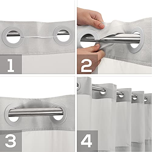 River Dream No Hook Long Shower Curtain with Snap-in Liner 71x80, Grey | Snap on/off Waterproof PEVA Liner, See Through Top Window, Slub Textured, Hotel Style Shower Curtain Set, 71W x 80H - color: Grey, size: 71"W x 80"L (Pack of 1)
