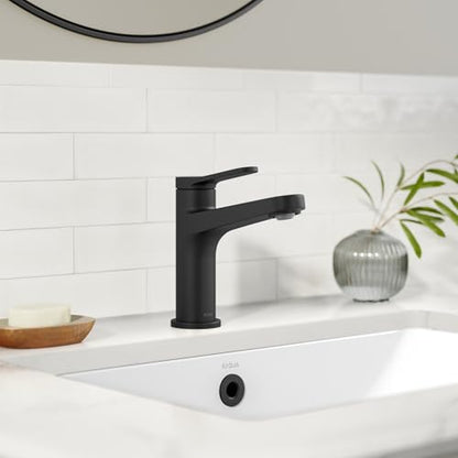 KRAUS Indy Bathroom Faucet in Matte Black with Single Handle, Pop Up Drain and Supply Lines, KBF-1411MB - color: Matte Black, style: Basin + Pop-Up Drain