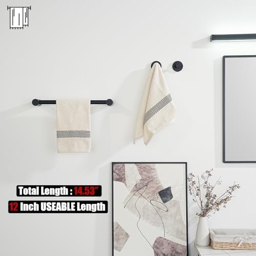 JQK Towel Bar Black, 14.5 Inch 304 Stainless Steel Thicken 0.8mm Towel Rack Bathroom Wall Mount, Useable Length 12 Inch, TB610L12-PB - color: Black, size: 14.5 Inch