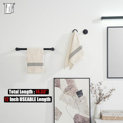 JQK Towel Bar Black, 14.5 Inch 304 Stainless Steel Thicken 0.8mm Towel Rack Bathroom Wall Mount, Useable Length 12 Inch, TB610L12-PB - color: Black, size: 14.5 Inch