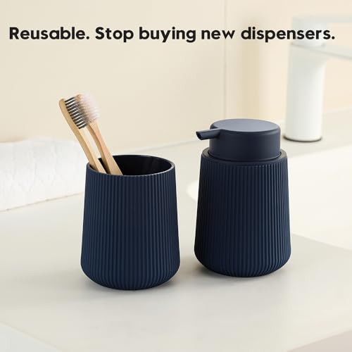 YAUKPH Striped Liquid Hand Soap Dispenser Navy Blue | with Leak-Proof Pump for Bathroom and Kitchen Countertop 11oz - color: Blue, size: Liquid Dispenser
