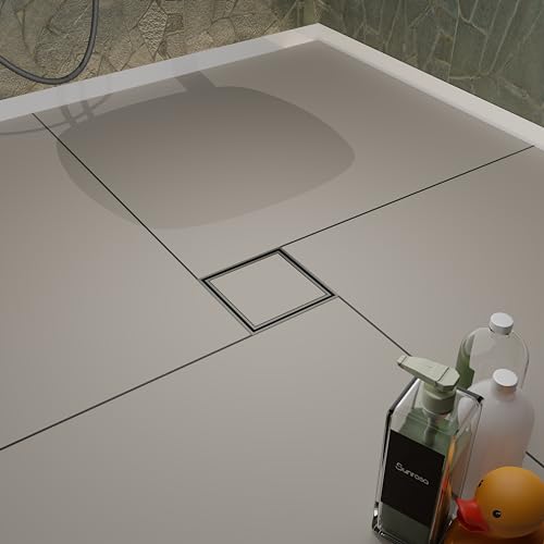 Sunrosa 6 Inch Square Shower Drain, Brushed Nickel, 304 Stainless Steel | Reversible Tile-insert Cover, For Bathroom Renovatio,PVD Coating, Press-to-lift Cover Design, One-piece Bent Design - color: Brushed Nickel, size: 6"×6"