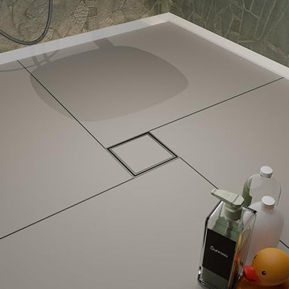 Sunrosa 6 Inch Square Shower Drain, Brushed Nickel, 304 Stainless Steel | Reversible Tile-insert Cover, For Bathroom Renovatio,PVD Coating, Press-to-lift Cover Design, One-piece Bent Design - color: Brushed Nickel, size: 6"×6"