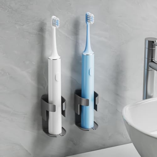 Adhesive Electric Toothbrush Holder Wall Mounted, Aluminum Black 2 Pack | Shower Tooth Brush Storage Organizer for Bathroom, Hanging Electric Toothbrush Storage Stand for Wall - color: Black