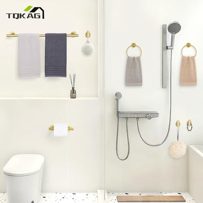 TQKAG 8-Pieces Bathroom Hardware Set Brushed Gold SUS304 Stainless Steel Bath Towel Bar Set 23.6 Inch Round Bathroom Accessories Kit Wall Mounted - color: Brushed Gold, size: 8-Pieces Set