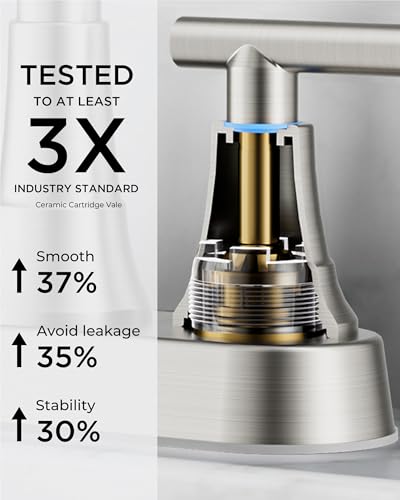 FORIOUS Brushed Nickel Bathroom Faucet 3 Holes, Widespread Bathroom Faucets | 8 In Widespread Bthroom Sink Faucet Brushed Nickel 3 Hole with 360° Swivel Gooseneck, 2 Handle Farmhouse Restroom Renovation - color: Stainless Steel