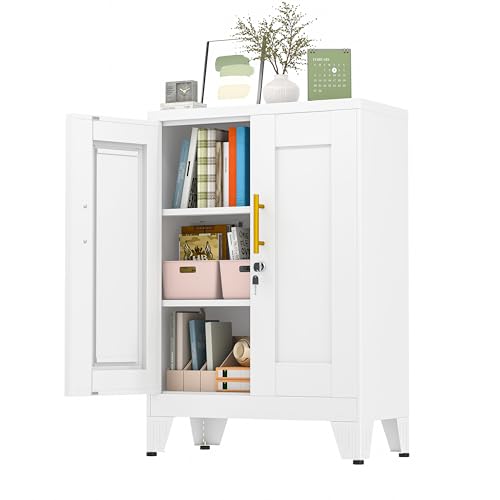 GAIOUS 36" White Floor Storage Cabinet, Locked Metal Storage Cabinets with 2 Doors and 2 Adjustable Shelves, Sideboard Buffet Cabient, Freestanding Cabinet for Home/Office/Garage/Tool Room/Bathroom - color: White, size: 11.81"D x 23.62"W x 35.83"H