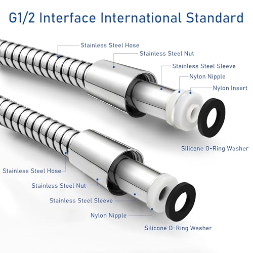 Shower Hose for Handheld Shower Heads,72 inches Stainless Steel Shower Head Hose Replacement, Flexible Hose Extension with Brass Insert and Nut, Anti-Explosion Anti-Kink Leakproof