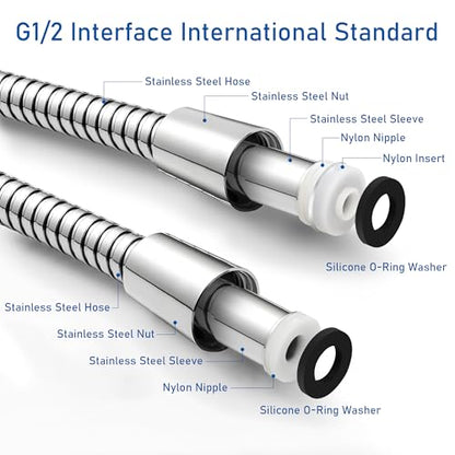 Shower Hose for Handheld Shower Heads,72 inches Stainless Steel Shower Head Hose Replacement, Flexible Hose Extension with Brass Insert and Nut, Anti-Explosion Anti-Kink Leakproof