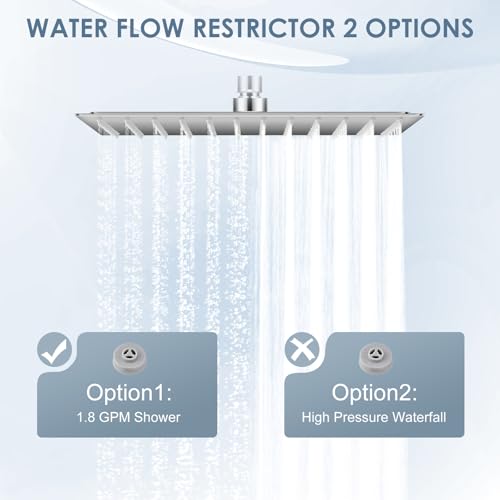 12 inch Ceiling Rain Shower Head Chrome Polished - All Metal 304 Stainless Steel, Full Body Rainrfall Shower with 144 Silicone Nozzles, Large Square Showerheads Modern Bathroom - color: A-Chrome Polished, size: 12 Inch Square