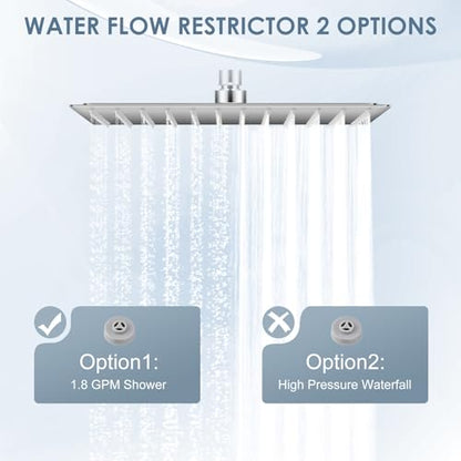 12 inch Ceiling Rain Shower Head Chrome Polished - All Metal 304 Stainless Steel, Full Body Rainrfall Shower with 144 Silicone Nozzles, Large Square Showerheads Modern Bathroom - color: A-Chrome Polished, size: 12 Inch Square