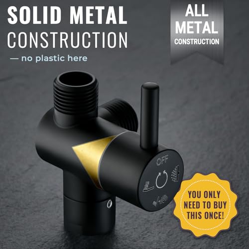 G-Promise Solid Metal High-Flow Shower Diverter Valve (Matte Black) | High Water Output, 4 Spray Modes with Pause Mode, Anti-Leak, Use Separately or Both, Easy Install, Universal Replacement - color: Matte Black