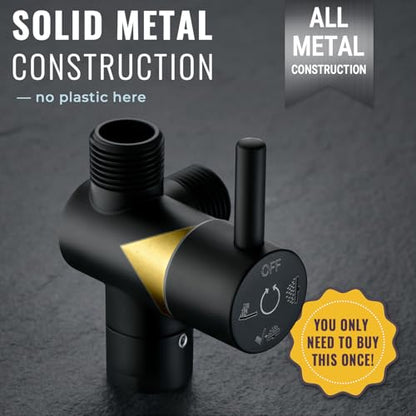 G-Promise Solid Metal High-Flow Shower Diverter Valve (Matte Black) | High Water Output, 4 Spray Modes with Pause Mode, Anti-Leak, Use Separately or Both, Easy Install, Universal Replacement - color: Matte Black