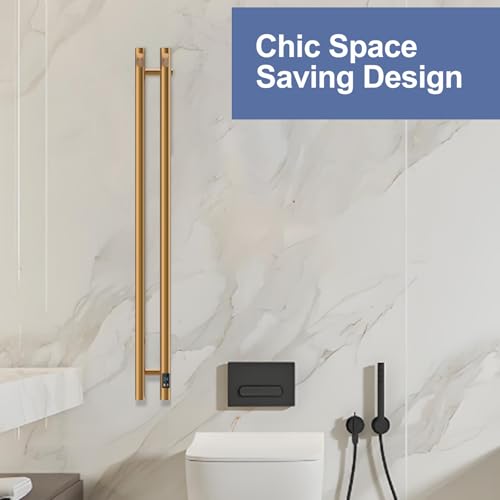 Heated Towel Rack, Towel Warmer with Timer, Wall Mounted hot Towel Warmer Rack for Bathroom, Hardwired or Plug-in Models Vertical Towel Heater, 2 Vertical Rack Round Design (Gold) - color: Gold