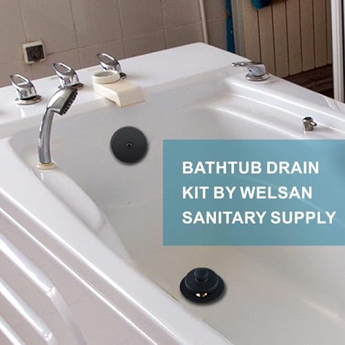 WELSAN Matte Black Tub Drain and Overflow Kit, Bathtub Drain Kit Universal | Lift & Turn, Single Hole Faceplate, Fine/Coarse Thread Conversion Twist Trim Kit Assembly, For 1-3/8" and 1-1/2" Tub Drains - color: Black