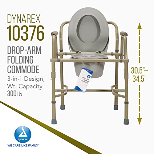 Dynarex Drop-Arm Folding Commode is a 3 in 1 Portable Toilet with Drop Arms for Increased User Safety, Use Free Standing, Grey, 1 Drop-Arm Folding Commode - size: Drop-Arm
