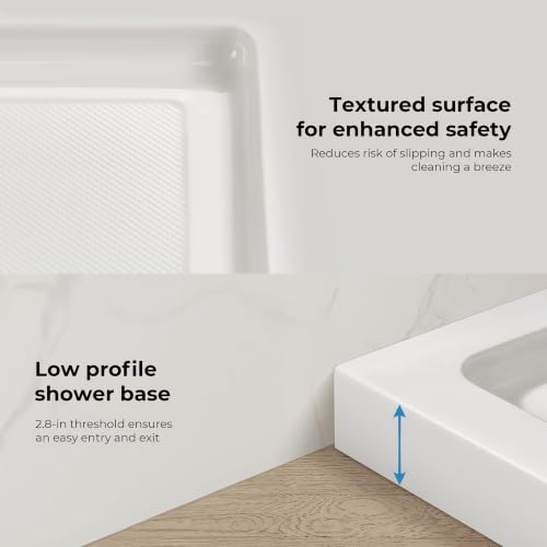 OVE Decors 36x36" Shower Base Side Drain, White - size: 36 x 36, style: Side Drain