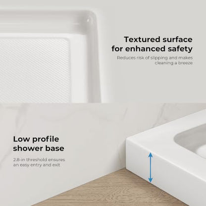 OVE Decors 36x36" Shower Base Side Drain, White - size: 36 x 36, style: Side Drain