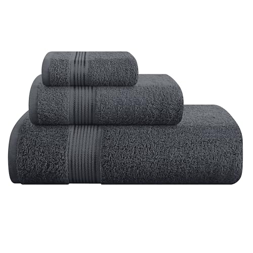 Belizzi Home Ultra Soft 3 Pack Cotton Towel Set, Contains a Bath Towel 28x55 inch, a Hand Towel 16x24 inch & a Wash Coth 12x12 inch, Ideal Everyday use, Compact & Lightweight - Charcoal Grey - color: Charcoal Grey, size: 3 Pack Towel Set