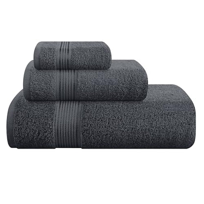 Belizzi Home Ultra Soft 3 Pack Cotton Towel Set, Contains a Bath Towel 28x55 inch, a Hand Towel 16x24 inch & a Wash Coth 12x12 inch, Ideal Everyday use, Compact & Lightweight - Charcoal Grey - color: Charcoal Grey, size: 3 Pack Towel Set