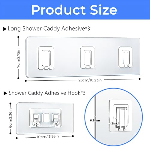 Shower Caddy Adhesive Replacement Hooks, Heavy Duty Waterproof Strips, No Drilling for Bathroom Shelves, Kitchen Racks, and Soap Holders (Transparent-6 Pack 1&3 Hook) - color: Transparent-6 Pack 1&3 Hook
