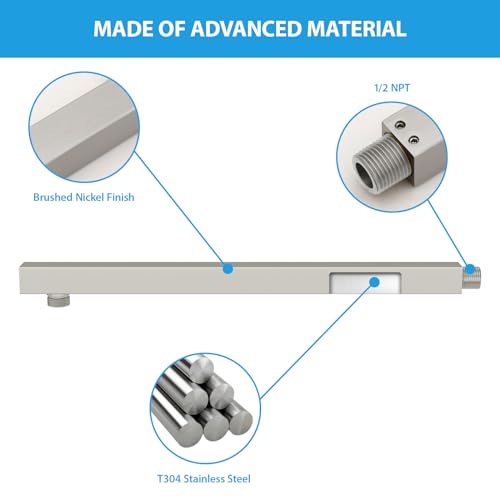 Lordear Wall Mounted Shower Arm, 20 Inch Shower Pipe with Flange, 1/2 NPT Square Shower Stem for Shower Head, Brushed Nickel - color: Brushed Nickel