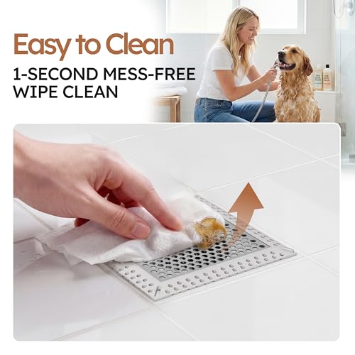 Square Shower Drain Hair Catcher, Efficient Drainage, Gray, 4 inch | 304 Stainless Steel and TPE Material/ Stays in Place / Easy Clean / Anti-Clogging / Fits Bathroom Hair Catcher for Shower - color: Gray, size: 4 inch