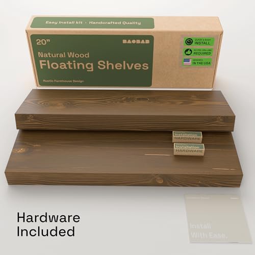 Solid Wood Floating Shelves for Wall 20 Inch Walnut, Wooden Bathroom Shelf | Real Wood, 20 Inches Wide, Heavy Duty, Wall Mounted, Kitchen Bedroom, Rustic Farmhouse, Walnut Finish, 20W × 6.7D, Set of 2 - color: Walnut, size: 20 Inch