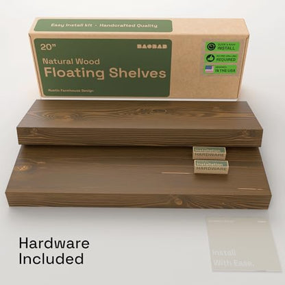 Solid Wood Floating Shelves for Wall 20 Inch Walnut, Wooden Bathroom Shelf | Real Wood, 20 Inches Wide, Heavy Duty, Wall Mounted, Kitchen Bedroom, Rustic Farmhouse, Walnut Finish, 20W × 6.7D, Set of 2 - color: Walnut, size: 20 Inch