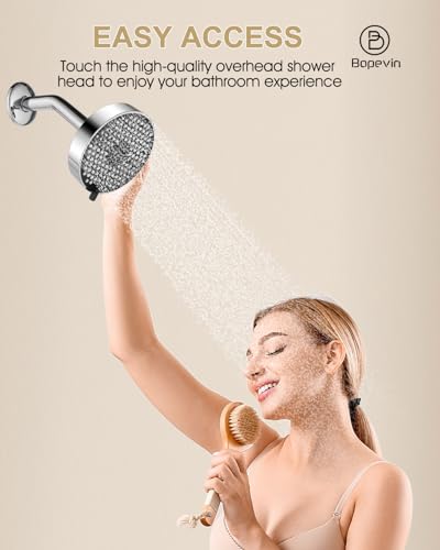 Bovepin 3 functions Rainfall Shower Head Replacement with 1.5 GMP Flow | G1/2" Universal Fitting, 360° Adjustable Brass Ball Joint, 1-Min Easy Install & Easy Clean, Chrome