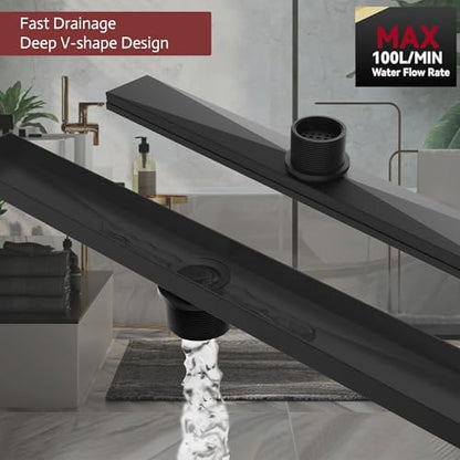 Linear Shower Drain, 32 inch Matte Black | Including Hair Catcher and Removable Grate, 304 Stainless Steel, Easy to Install and Clean (Drain Base Not Included) - color: Matte Black, size: 32 inch