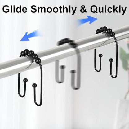 Resze U Shaped Shower Curtain Hooks Rings, Black, 12 Pcs | Durable Rust Resistant Metal, Double Glide Smoothly, Anti-Drop, For Shower Curtain Rod - color: Black