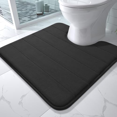 Yimobra Memory Foam Toilet Bath Mat U-Shaped, Commode Contour Rug, Soft and Comfortable, Super Water Absorption, Non-Slip, Thick, Machine Wash and Easier to Dry for Bathroom, 24 X 24 Inches, Black - color: Black, size: 24" X 24"