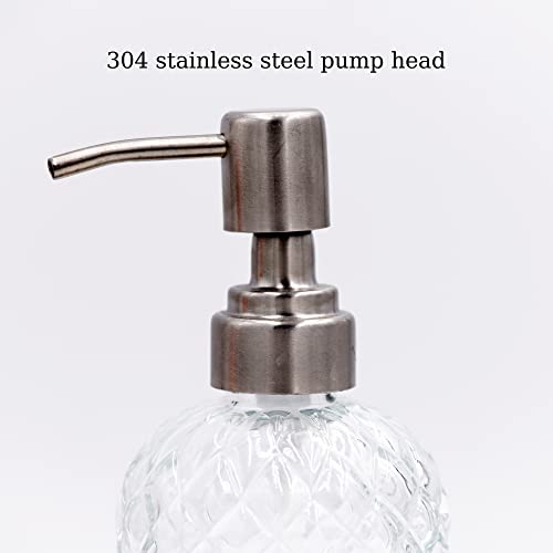 16 oz Diamond Pattern Glass Soap Dispenser, Kitchen and Bathroom Refillable Soap Dispenser with Rust Resistant Stainless Steel Pump for Hand Soap, Lotion Glass Liquid Dispenser(Clear-2pack) - color: Clear-2pack