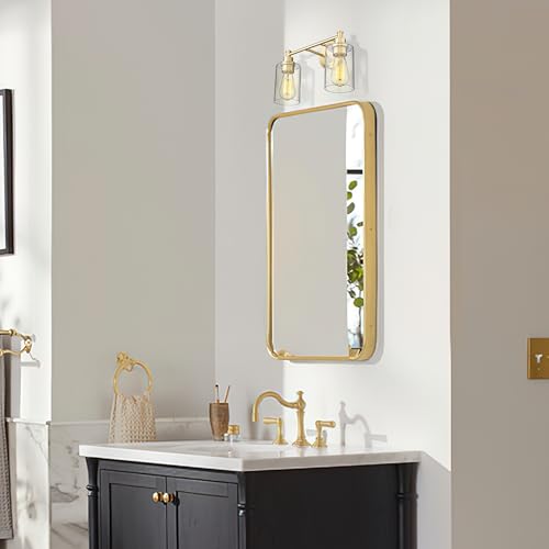 FEMILA Champagne Gold Bathroom Vanity Light, 2-Light Vanity Lighting fixtures, Modern Wall Sconce Bathroom Lighting with Claer Glass Shade, 4FYC56B-2W BG - color: Champagne Gold, size: 14.3"