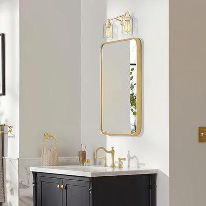 FEMILA Champagne Gold Bathroom Vanity Light, 2-Light Vanity Lighting fixtures, Modern Wall Sconce Bathroom Lighting with Claer Glass Shade, 4FYC56B-2W BG - color: Champagne Gold, size: 14.3"