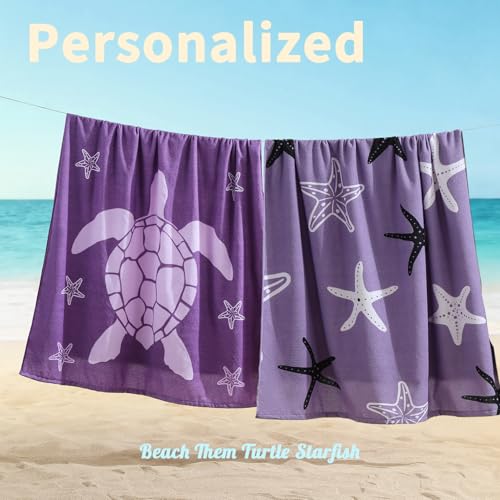 4 Pack Oversized Beach Towels 4 Pack,40”x70” Microfiber Thin Large Beach Towel Set for Adults Travel Camping Swimming,Turtle Starfish Them Sand Free Quick Dry Lightweight XL Pool Towels,Purple - color: Purple, Purple