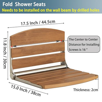 17.5" Folding Shower Seat Wall Mounted,Foldable Shower Bench,Fold Down Shower Seat,Folding Shower Seat Bench,Wall Mount Shower Seat Bench Chair (Teak) - color: Teak