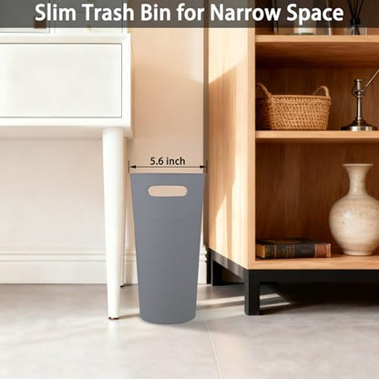 3 Pack Bathroom Trash Can, 3.2 Gallon Slim Waste Basket, Plastic Bathroom Wastebasket Slim Garbage Can for Narrow Spaces Bathroom Bedroom Kitchen Office at Home, Grey - color: Grey