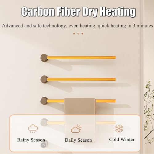 Heated Towel Rack, Hidden Electric Towel Warmer Wall Mounted with Built-in Timer1-9H, Towel Drying Rack 32W with Temperature Adjustment LCD Display, Hardwired,Silver,3 Bars