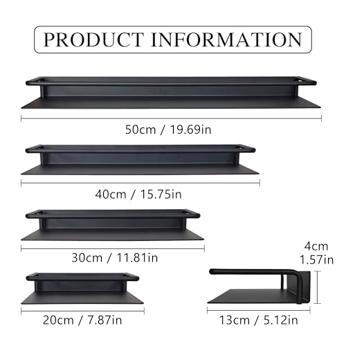 RFOUO 16 Inch Small Metal Wall Shelf with Guard Rail,Black,1 Pack | Small Bathroom Shelf, Wall Mounted, Aluminum Floating Shelf, For Toothbrush Perfume Spice,Bathroom Bedroom Kitchen - color: Black, size: 16Inch