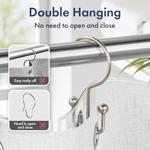 Bathway Shower Curtain Hooks Matte Nickel Shower Curtain Rings, 12 Pcs Double Hook Shower Curtain Hooks Rings Shower Curtain Hangers Rust Proof, Metal Shower Hooks for Bathroom Shower Curtain Rod - color: Matte Nickel, style: Minimalist