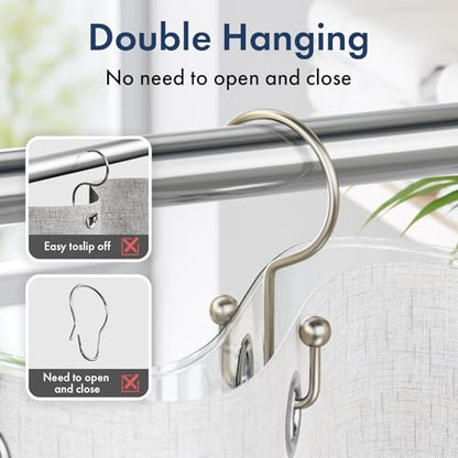 Bathway Shower Curtain Hooks Matte Nickel Shower Curtain Rings, 12 Pcs Double Hook Shower Curtain Hooks Rings Shower Curtain Hangers Rust Proof, Metal Shower Hooks for Bathroom Shower Curtain Rod - color: Matte Nickel, style: Minimalist