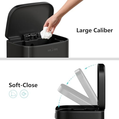 mVm 10.6 Gal Kitchen Trash Can, Step Trash Can with Lid, Smooth Edge Garbage Bin for Home Office (Black) - color: Black, size: 10.6Gal